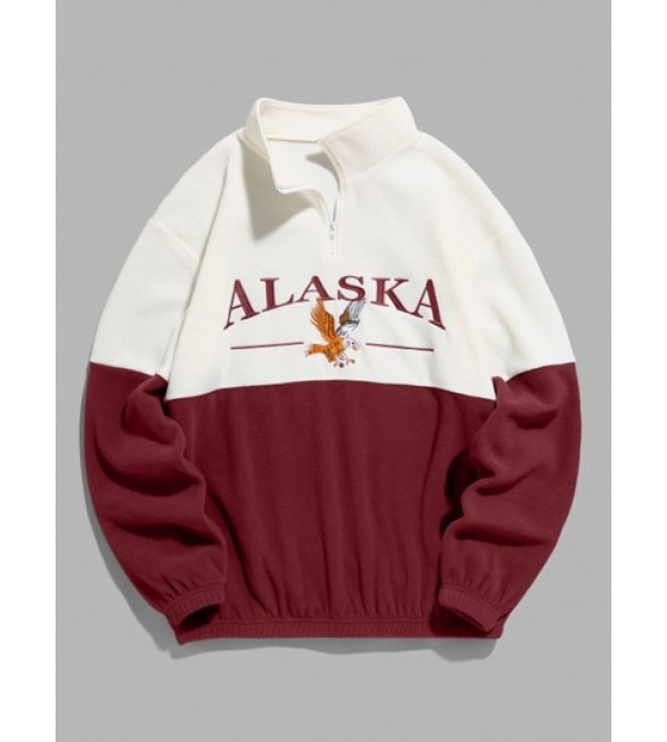 Quarter Zip Design ALASKA Embroider Two Tone Polar Fleece Sweatshirt