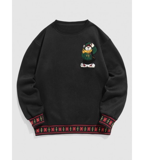 Cartoon Bear Terry Embroidered Thermal Fleece-lined Sweatshirt