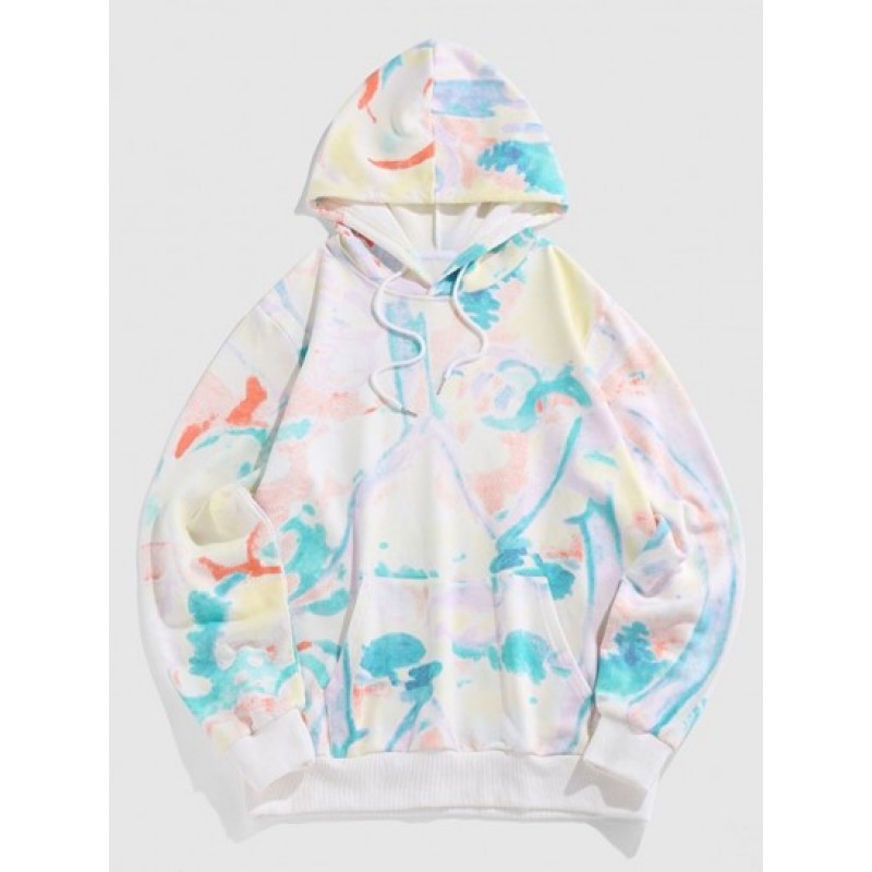 Streetwear Watercolor Painting Print Kangaroo Pocket Hoodie