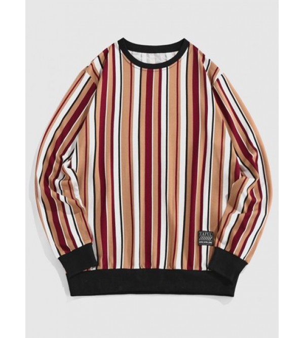 Striped Pattern Patched Sweatshirt