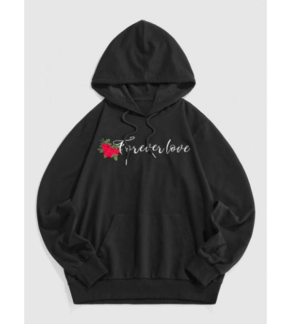 Streetwear Embroidered Rose Pocket Hoodie