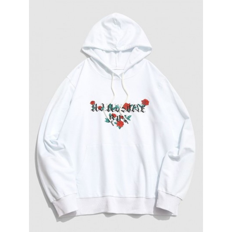 Rose Flower Letter Graphic Hoodie