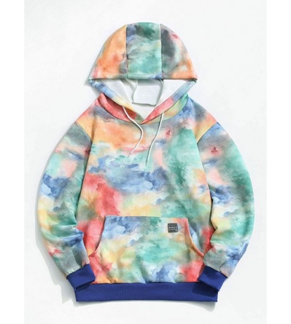 Colorful Tie Dye Print Applique Detail Hoodie