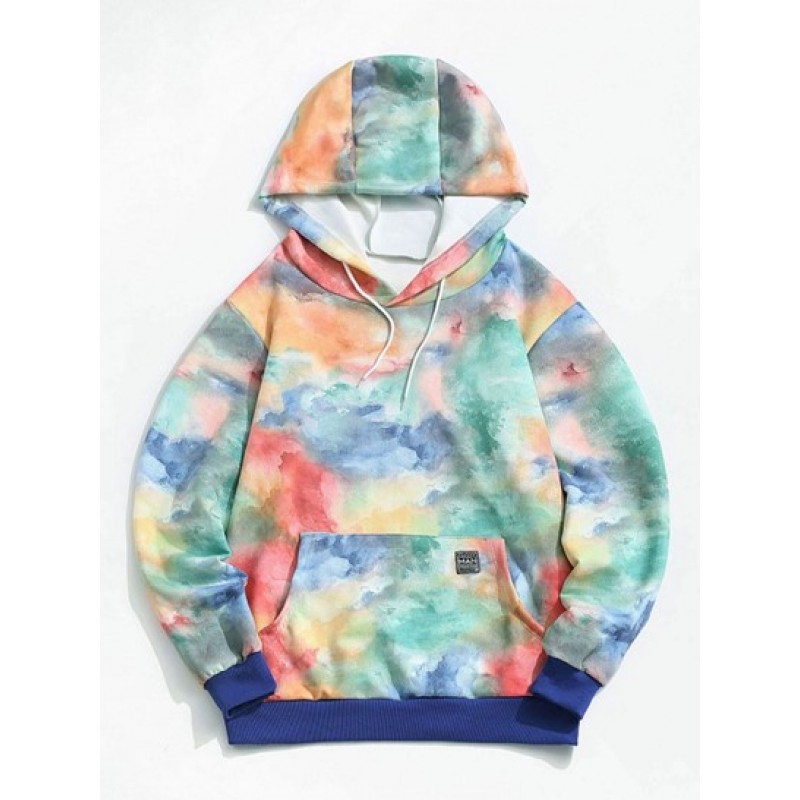 Colorful Tie Dye Print Applique Detail Hoodie