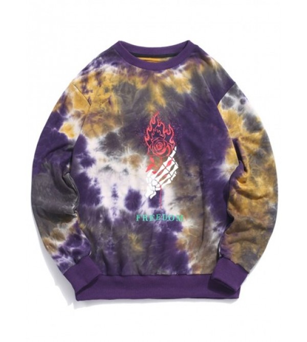 Skeleton Hand Rose Print Tie Dye Sweatshirt