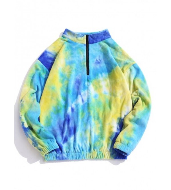 Quarter Zip Tie Dye Pattern Polar Fleece Sweatshirt