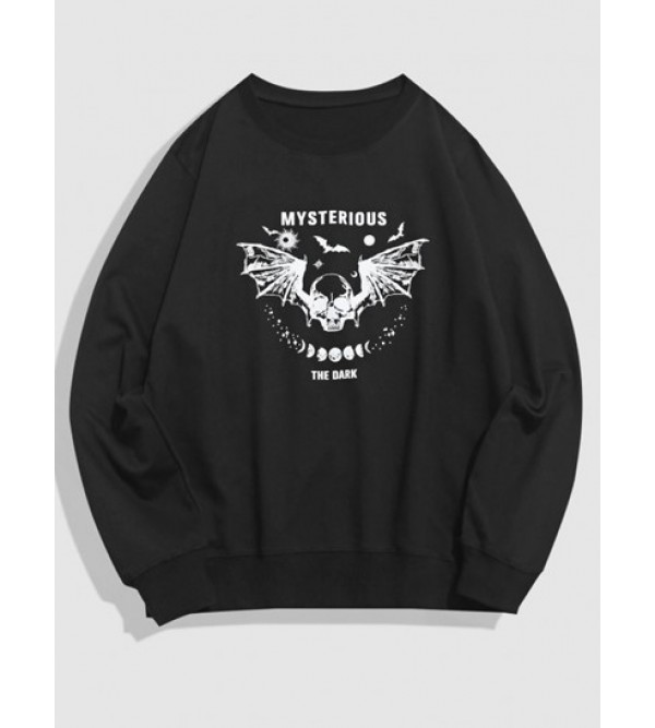 Halloween Skull Bat Graphic Print Y2K Aesthetic Sweatshirt