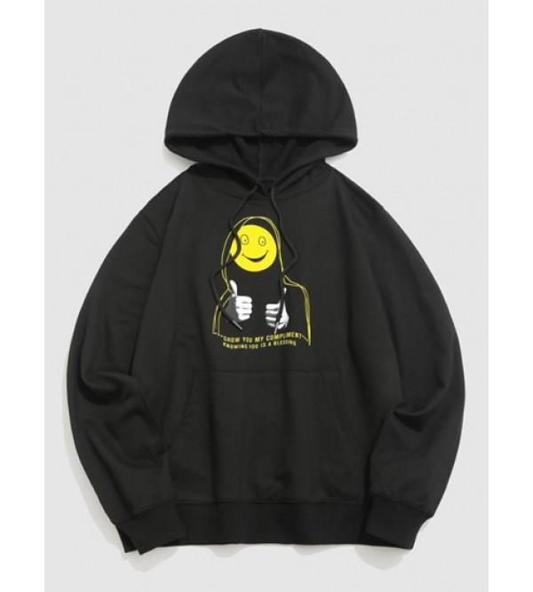 Cartoon Face Graphic Print Y2K Aesthetic Funny Hoodie