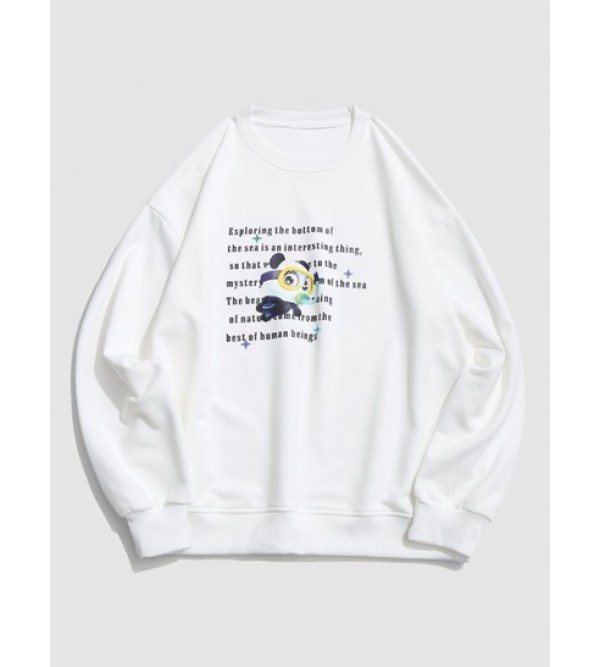 Cartoon Animal Text Print Drop Shoulder Sweatshirt