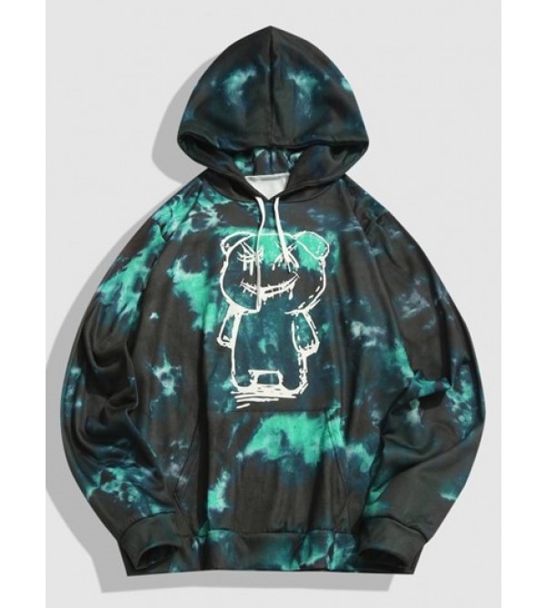 Cartoon Bear Tie Dye Print Pullover Hoodie