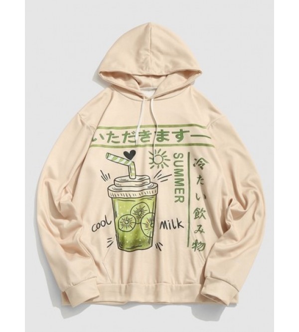 Cartoon Drink Print Japanese Graphic Hoodie