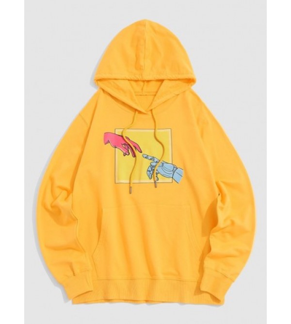 Cartoon Hands Print Kangaroo Pocket Hoodie