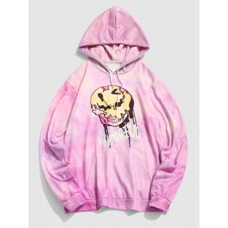 Cartoon Face Tie-dye Print Graphic Hoodie