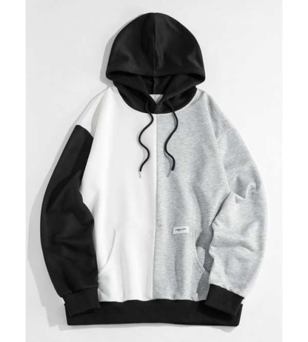 Streetwear Colorblock Splicing Patched Hoodie