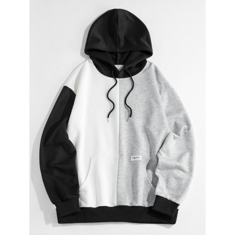 Streetwear Colorblock Splicing Patched Hoodie