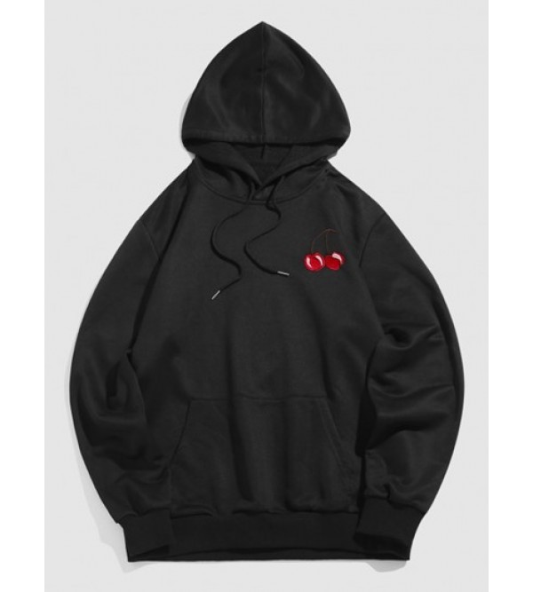 Streetwear Cherry Embroidery Pouch Pocket Hoodie