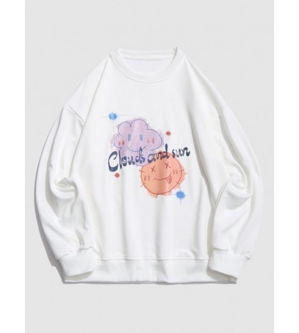 Cartoon Clouds And Sun Graphic Drop Shoulder Sweatshirt