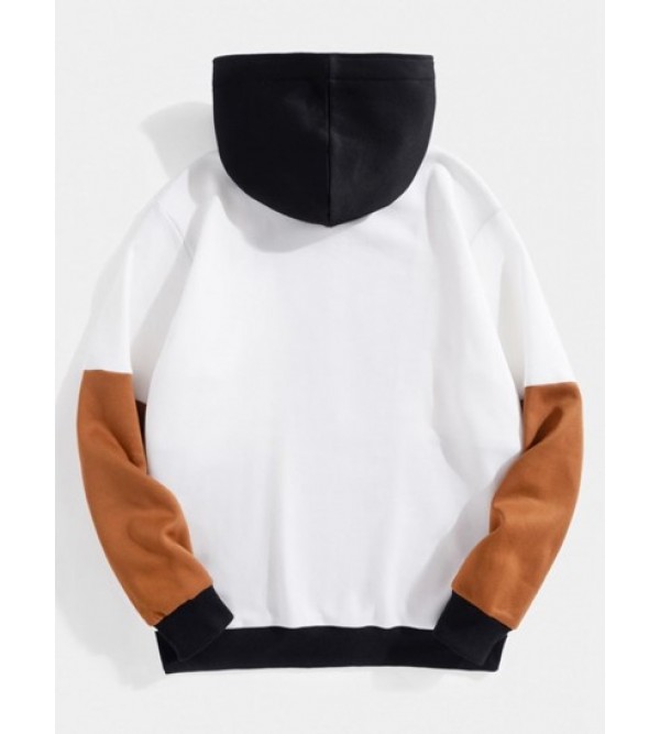 Colorblock Half Zip Fleece-lined Hoodie