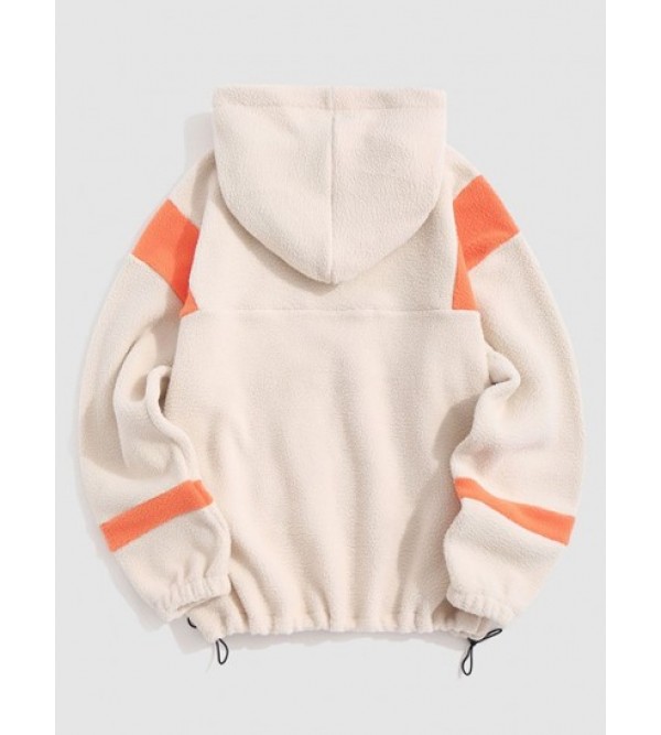 Oversized Kangaroo Pocket Colorblock Fleece Faux Shearling Fluffy Teddy Hoodie