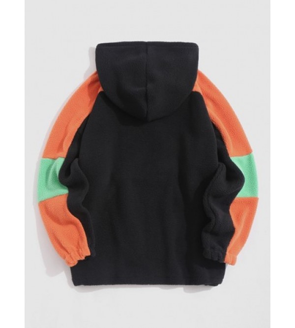 Colorblock Oversized Raglan Sleeve Fluffy Faux Shearling Hoodie