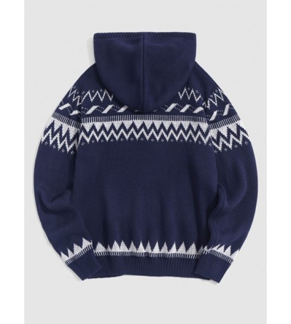 Hooded Tribal Jacquard Ethnic Aztec Printed Sweater