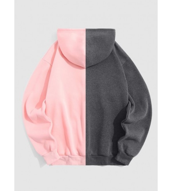 Streetwear Letters Graphic Vintage Colorblock Fleece Hoodie