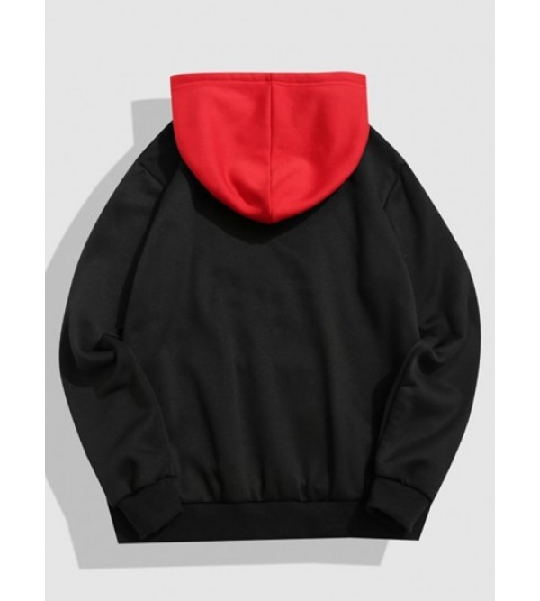 Streetwear Music Car Graphic Fleece-lined Colorblock Hoodie