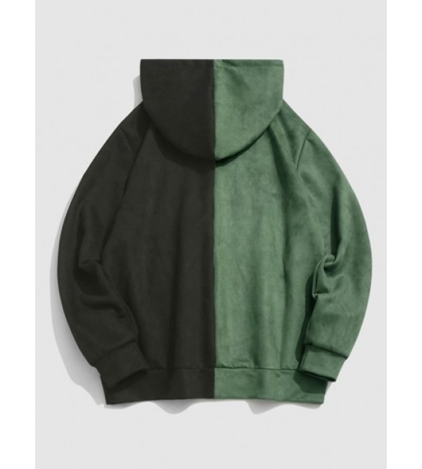 Streetwear Letters Embroidered Two Tone Suede Hoodie