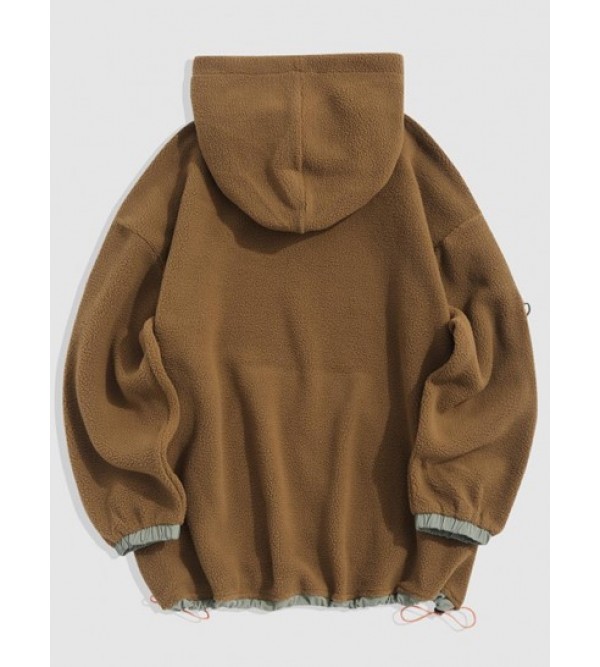 Oversized Colorblock Toggle Drawstring Fleece Faux Shearling Fluffy Hoodie