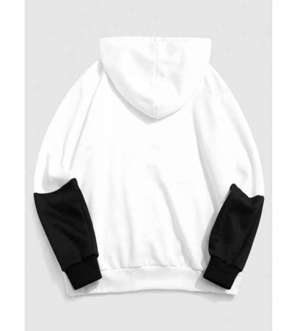 Streetwear Mushroom Letter Graphic Colorblock Fleece-lined Hoodie