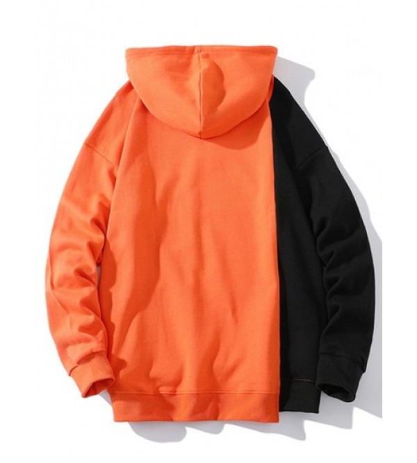 Colorblock Splicing Letter Print Hoodie