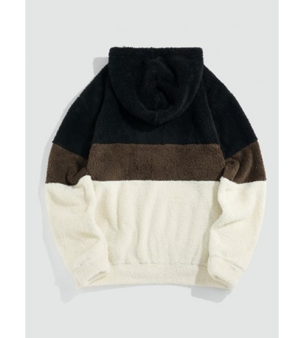 King Embroidered Colorblock Fluffy Hoodie