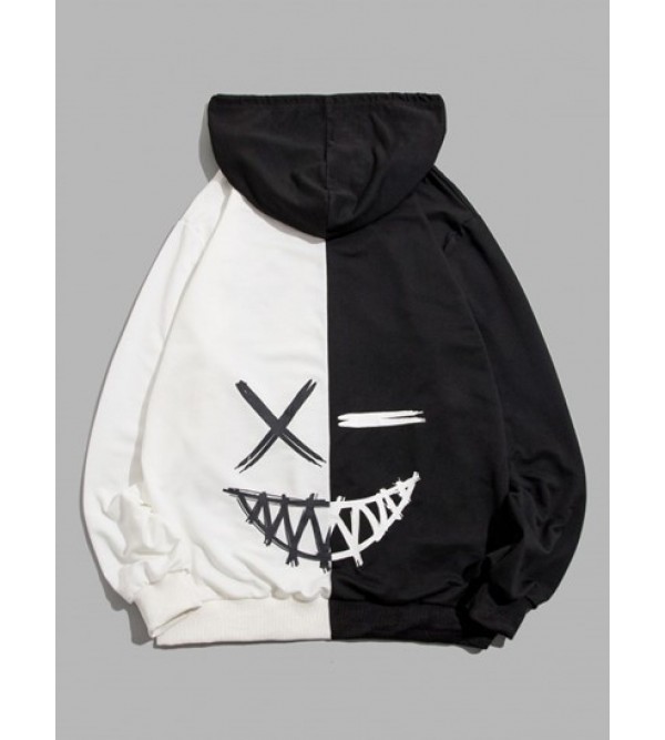 Cartoon Print Contrast Drawstring Hoodie