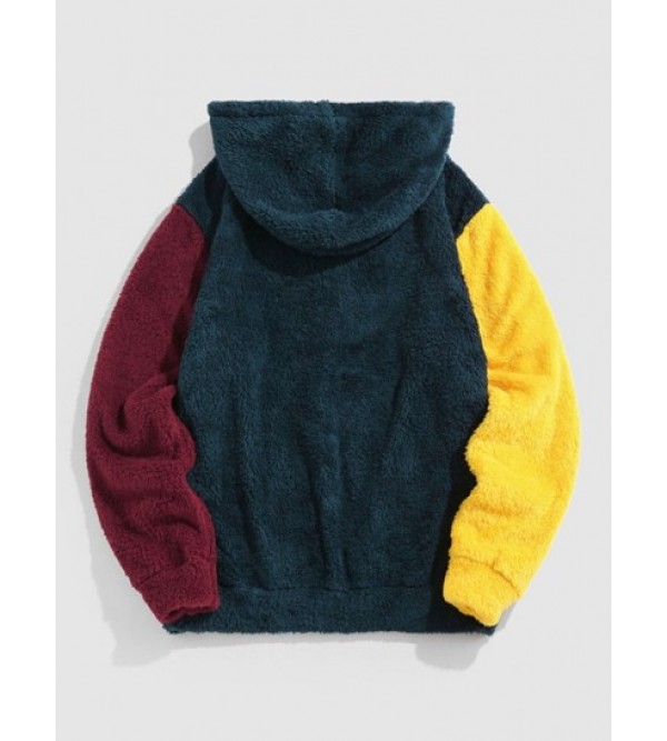 DREAMER Embroidered Color Block Fuzzy Hoodie