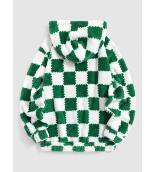 Checkered Pattern Fluffy Hoodie