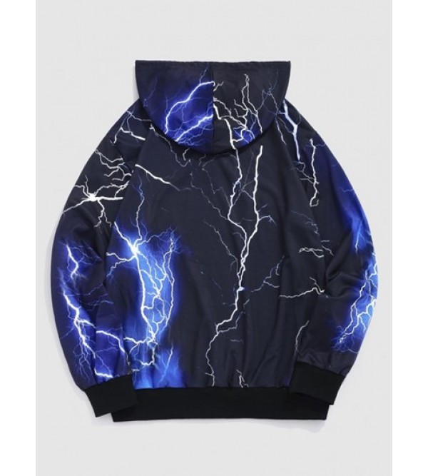 Allover Lightning Print Drawstring Streetwear Y2K Aesthetic Hoodie