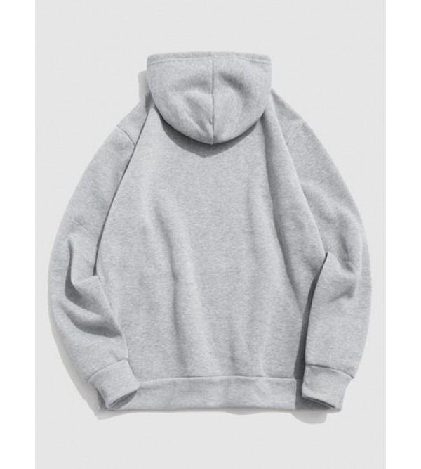 Letters Face Print Fleece Hoodie