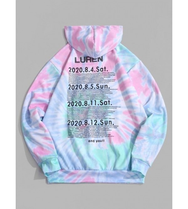 Kangaroo Pocket Tie Dye Letter Print Pullover Hoodie