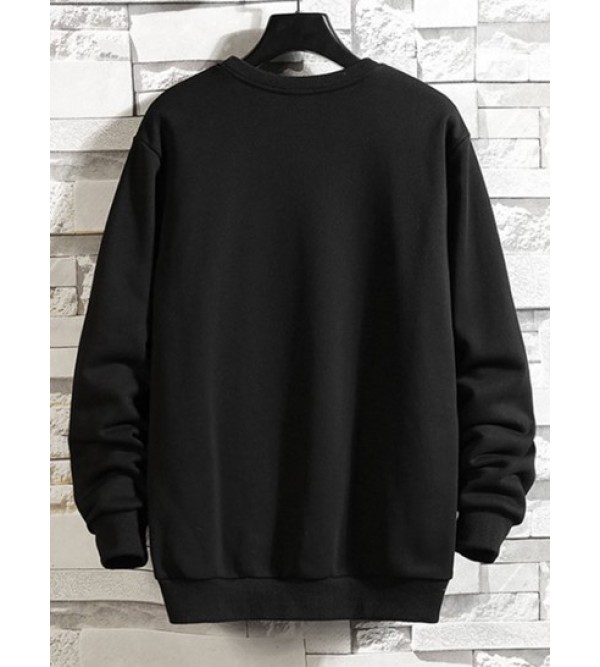 Photographic Print Rib-knit Trim Pullover Sweatshirt