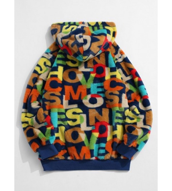 Colorful English Letter Pattern Pullover Fluffy Hoodie