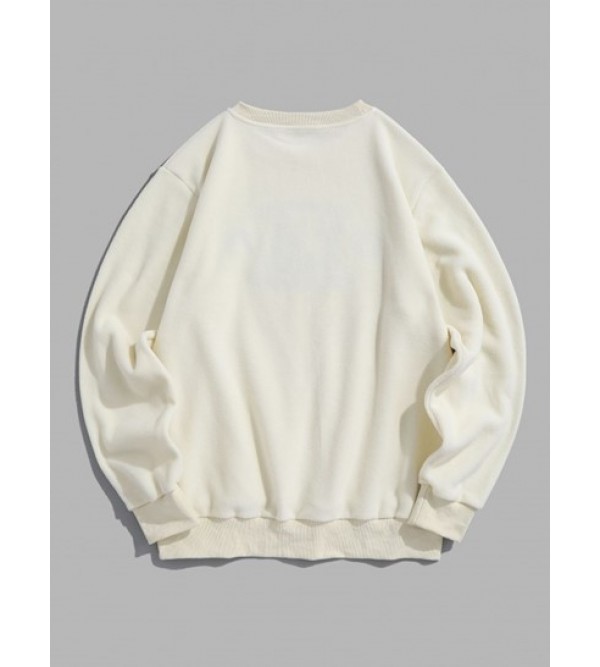 Letter Embroider Fuzzy Polar Fleece Sweatshirt