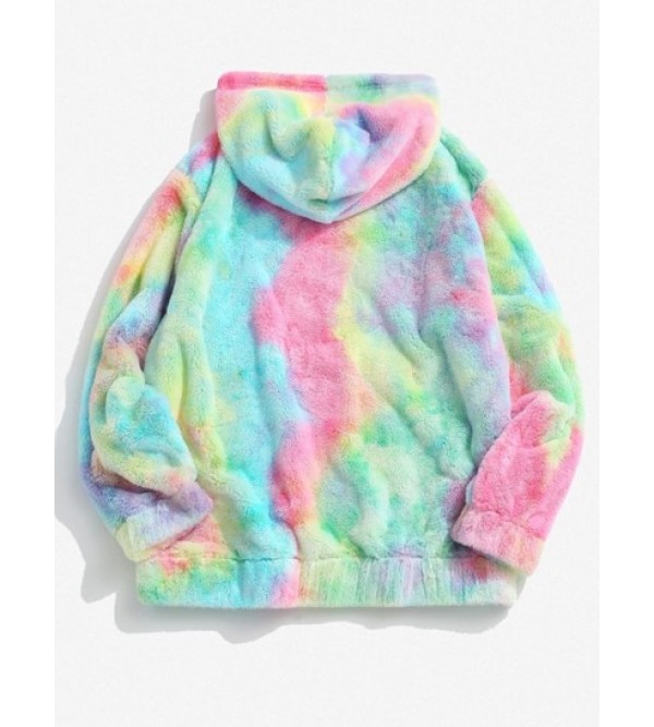 Tie Dye Pattern Butterfly Embroidered Fluffy Fleece Hoodie