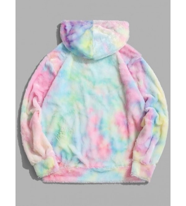 Tie Dye Faux Fur Half Zipper Fluffy Hoodie