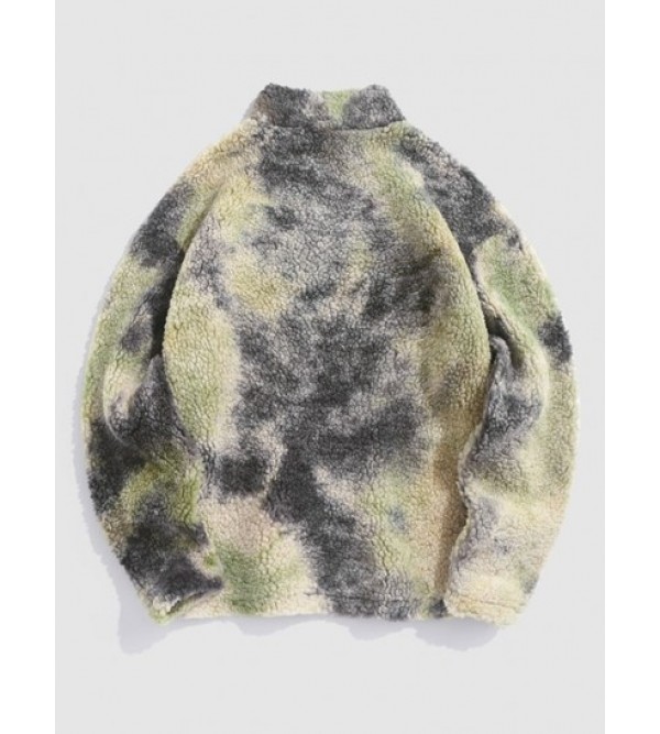 Fluffy Teddy Faux Sherpa Faux Fur Tie-dye Stand Collar Sweatshirt