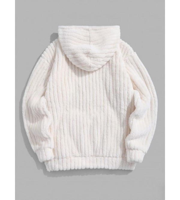 Kangaroo Pocket Striped Fluffy Hoodie