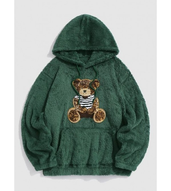 2Pcs Bear Terry Embroidered Fluffy Teddy Rose Graphic Pattern Fleece-lined Hoodie