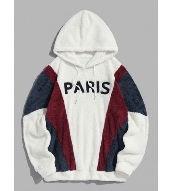 PARIS Embroidered Fuzzy Pullover Hoodie And Cargo Jogger Techwear Pants Set