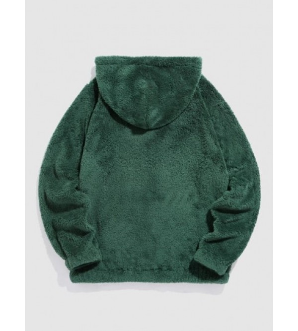 Tiger Embroidered Pocket Fluffy Hoodie