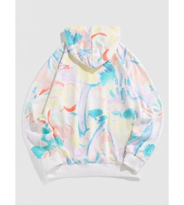 Streetwear Watercolor Painting Print Kangaroo Pocket Hoodie