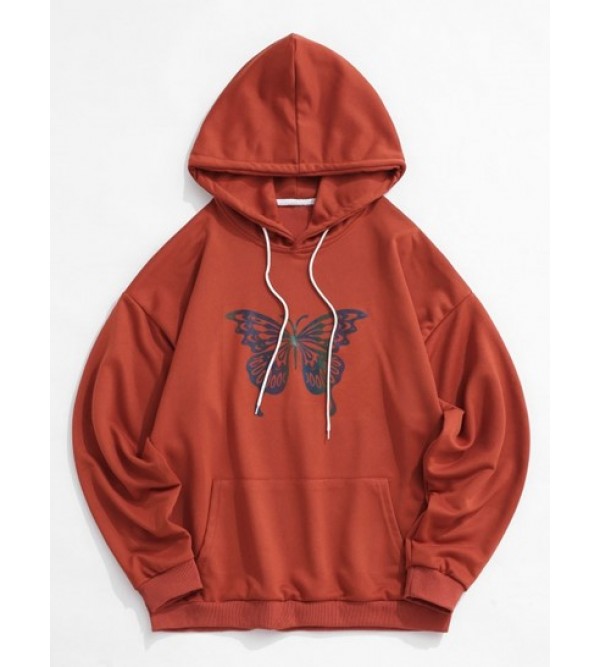 Y2K Aesthetic Reflective Butterfly Print Drop Shoulder Hoodie